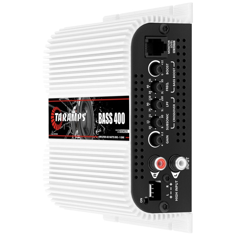 Taramp's مضخم صوت موحد BASS 400 1 أوم 1 قناة MOSFET 400 واط RMS، موحد، تقاطع، تعزيز الباس، إدخال RCA/مستوى عالٍ، فئة D، صوت السيارة، تحكم عن بُعد بمستوى المراقبة/M1 LED، رائع لمكبرات الصوت السفلية - Image 3